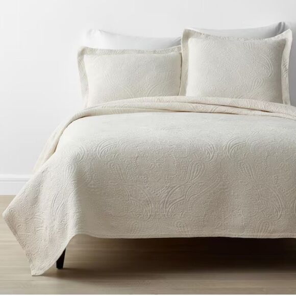 New Lot The Company Store Hillcrest Cotton Matelassé Shams - King x2 - Ivory - Picture 2 of 8